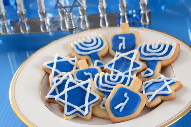 biscoitos de gelo azuis para hanukkah