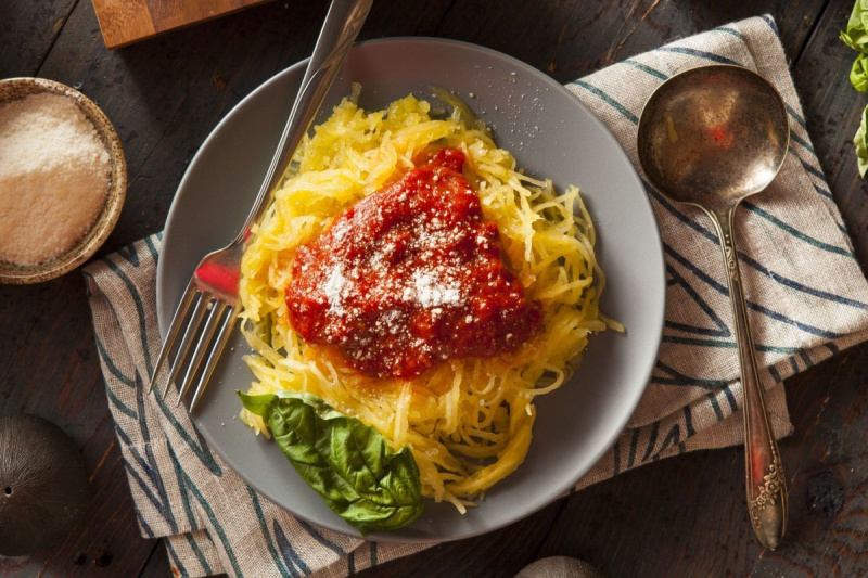 Pasta de carbassa casolana amb espaguetis cuits
