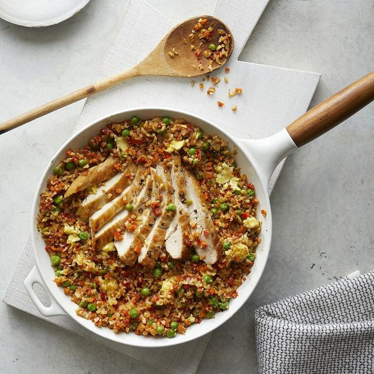  idéias de almoço saudável para perda de peso couve-flor frango arroz frito
