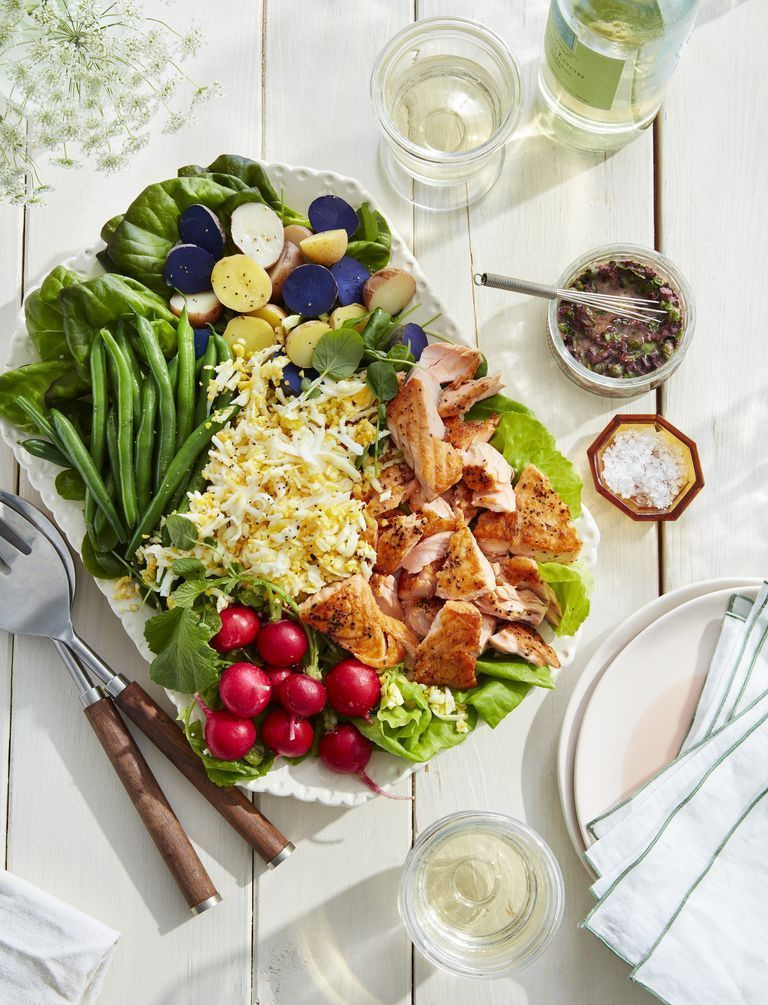   idéias de almoço saudável para perda de peso salmão grelhado salada de batata com agrião